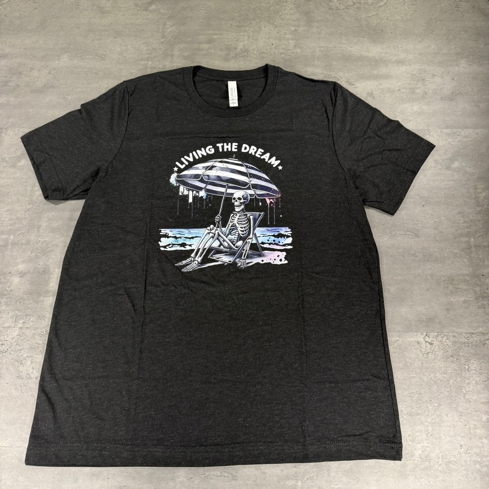 Beach Skeleton T-Shirt Adukt L Living The Dream Skeleton Charcoal CVG EUC